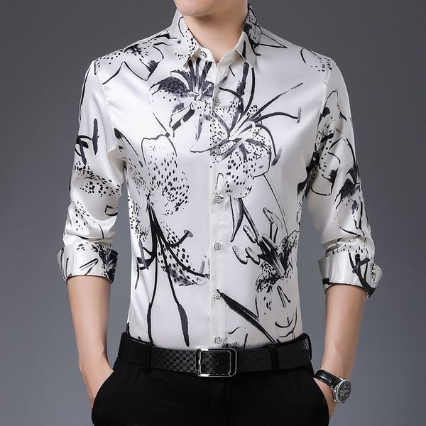 spring and autumn printing leisure slim long sleeve fashion youth men's mulberry silk shirt, Black
spring and autumn printing leisure slim long sleeve fashion youth men's mulberry silk shirt, Black