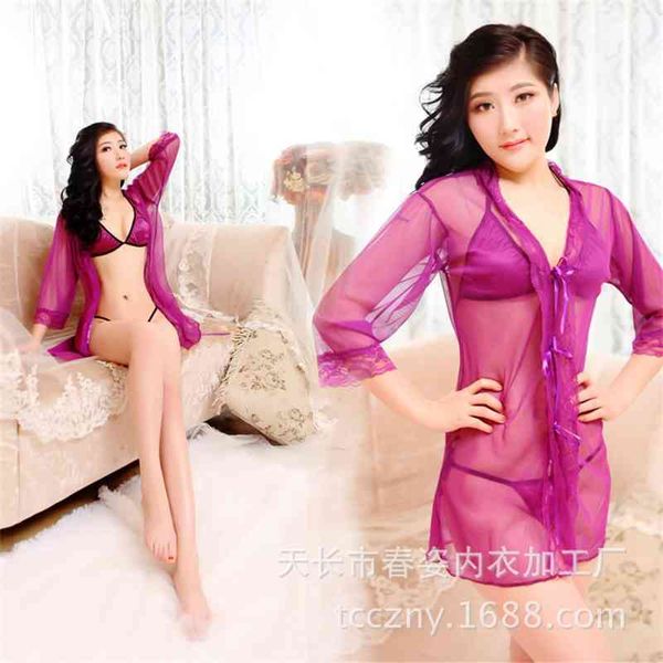large size transparent lace outer bathrobe three piece underwear with s9031, Black;white
large size transparent lace outer bathrobe three piece underwear with s9031, Black;white