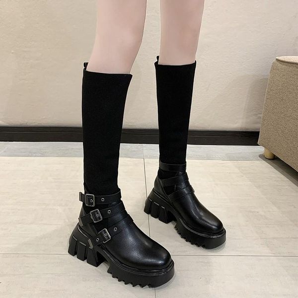 boots knee length sock female autumn and winter fashion student thick heel bottom belt buckle decorative sleeve, Black
boots knee length sock female autumn and winter fashion student thick heel bottom belt buckle decorative sleeve, Black
