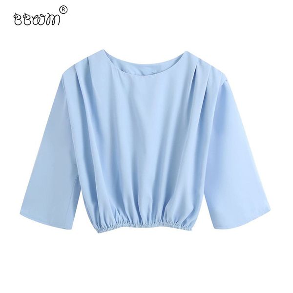 women fashion chic shoulder pads pleated cropped blouses vintage o neck elastic hem shirts girls chic 210520, White
women fashion chic shoulder pads pleated cropped blouses vintage o neck elastic hem shirts girls chic 210520, White