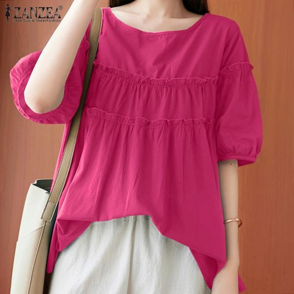 women's blouses & shirts zanzea women vintage blouse 2021 summer ruffle pleated casual solid puff sleeve blusa femininas lady oversize, White
women's blouses & shirts zanzea women vintage blouse 2021 summer ruffle pleated casual solid puff sleeve blusa femininas lady oversize, White