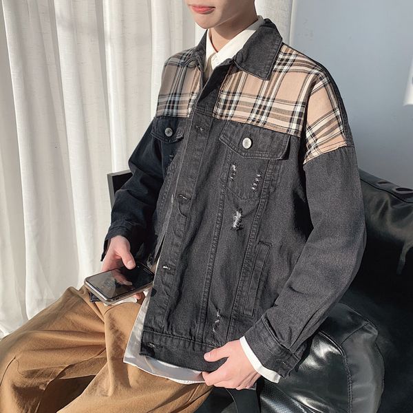 men's jackets fashion denim jacket men's trend loose splicing ruffian handsome youth spring and autumn teenagers coat fkk8, Black;brown
men's jackets fashion denim jacket men's trend loose splicing ruffian handsome youth spring and autumn teenagers coat fkk8, Black;brown
