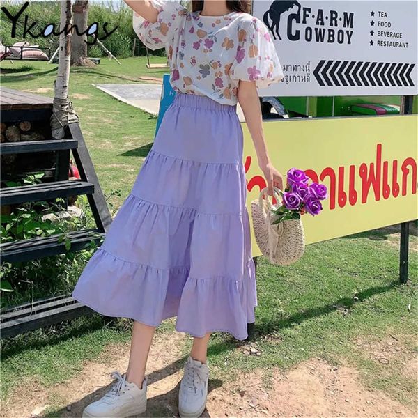 sweet summer 2pcs set women vintage floral print puff sleeves loose t-shirt + purple high waist long pleated skirt kawaii suit 210619, White
sweet summer 2pcs set women vintage floral print puff sleeves loose t-shirt + purple high waist long pleated skirt kawaii suit 210619, White