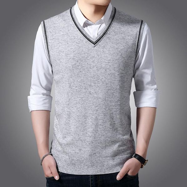 men's vests classic men wool v-neck sweater vest business casual male quality brand solid color sleeveless knitted pullover, Black;white
men's vests classic men wool v-neck sweater vest business casual male quality brand solid color sleeveless knitted pullover, Black;white