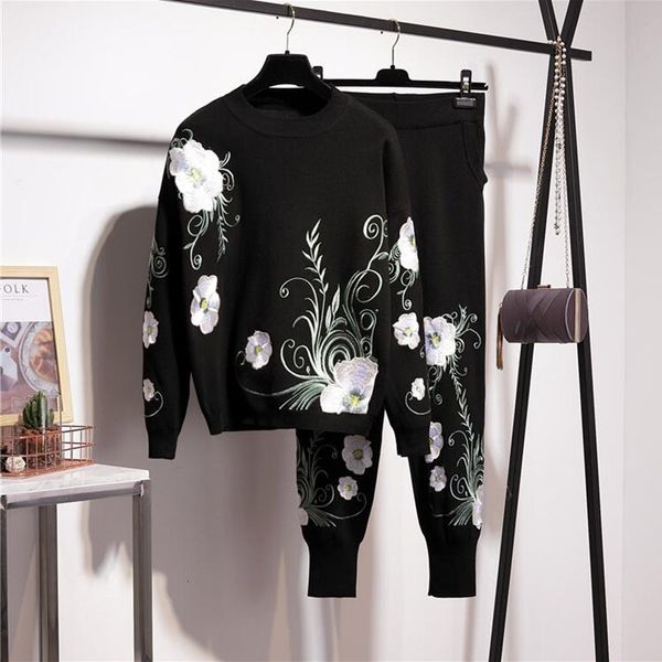 pant autumn black knitted outfits women tracksuit embroidery flower pullover sweater long pencil pants set female loose knit suit 2pc, White
pant autumn black knitted outfits women tracksuit embroidery flower pullover sweater long pencil pants set female loose knit suit 2pc, White