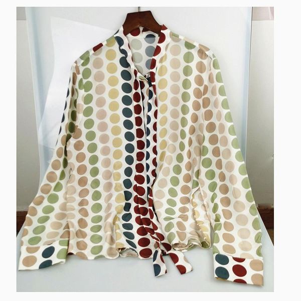 women's blouses & shirts women shirt color pollka dot printed silk, White
women's blouses & shirts women shirt color pollka dot printed silk, White