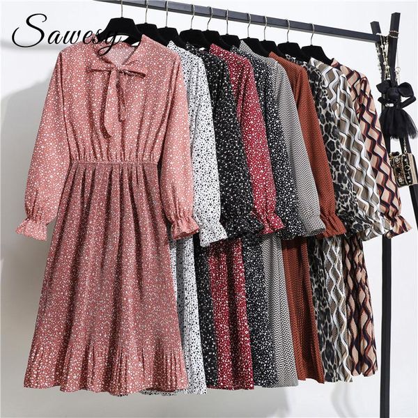 women casual chiffon print midi dresses korean spring summer long sleeve pleated dress, Black;gray
women casual chiffon print midi dresses korean spring summer long sleeve pleated dress, Black;gray