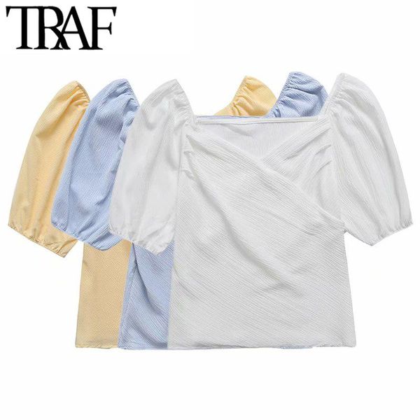 women's blouses & shirts traf women sweet fashion cropped crossover vintage v neck puff sleeve female chic, White
women's blouses & shirts traf women sweet fashion cropped crossover vintage v neck puff sleeve female chic, White