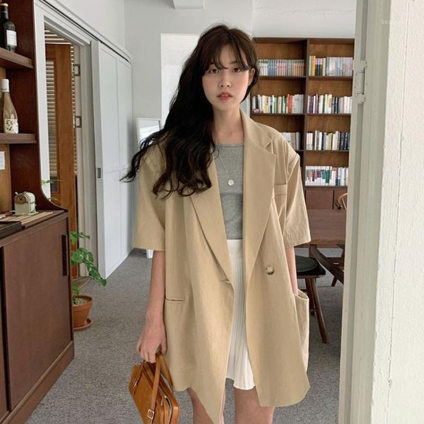 women's suits & blazers 2021 spring and summer cotton short sleeve small suit coat women loose korean casual thin style show sunscreen, White;black
women's suits & blazers 2021 spring and summer cotton short sleeve small suit coat women loose korean casual thin style show sunscreen, White;black
