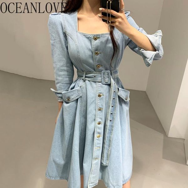 casual dresses oceanlove denim women bandage solid spring elegant 2021 long dress chic high waist vestidos koean fashion 16020, Black;gray
casual dresses oceanlove denim women bandage solid spring elegant 2021 long dress chic high waist vestidos koean fashion 16020, Black;gray
