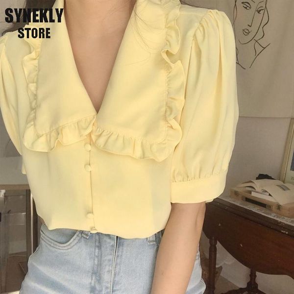 women's t-shirt korean style doll collar patchwork edible tree women summer fashion solid color puff short sleeve casual female, White
women's t-shirt korean style doll collar patchwork edible tree women summer fashion solid color puff short sleeve casual female, White