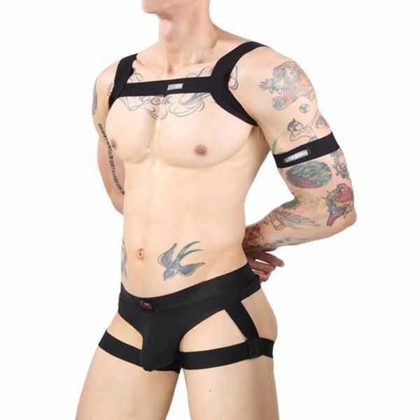 men' tank mens erotic lingerie suit nightclub stage performance costume shoulder chest harness belt with garter briefs armband, White;black
men' tank mens erotic lingerie suit nightclub stage performance costume shoulder chest harness belt with garter briefs armband, White;black
