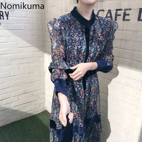nomikuma elegant korean dress women ruffle patchwork stand collar long sleeve floral printed dresses slim waist vestidos 3e135 210514, Black;gray
nomikuma elegant korean dress women ruffle patchwork stand collar long sleeve floral printed dresses slim waist vestidos 3e135 210514, Black;gray