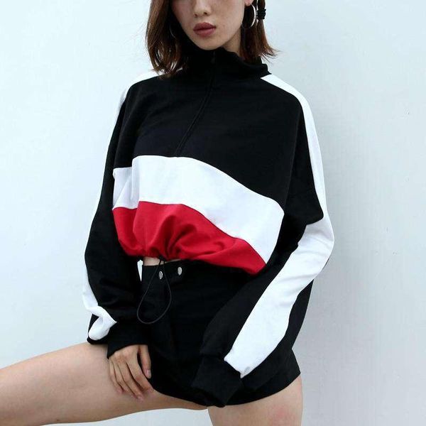 color patch zipper turtleneck cropped sweatshirt women's hoodies & sweatshirts, Black
color patch zipper turtleneck cropped sweatshirt women's hoodies & sweatshirts, Black