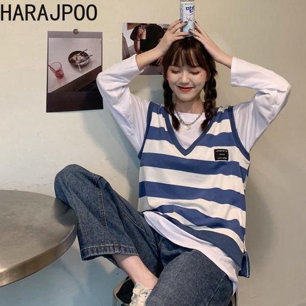 women's t-shirt harajpoo women set 2021 spring autumn korean ins girls harajuku style casual striped v-neck knit vest loose long-sleeve, White
women's t-shirt harajpoo women set 2021 spring autumn korean ins girls harajuku style casual striped v-neck knit vest loose long-sleeve, White