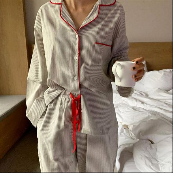 loose striped pajamas set women sleepwear pinstripe drawstring pants long sleeve casual cotton japanese style l255, Black;red
loose striped pajamas set women sleepwear pinstripe drawstring pants long sleeve casual cotton japanese style l255, Black;red