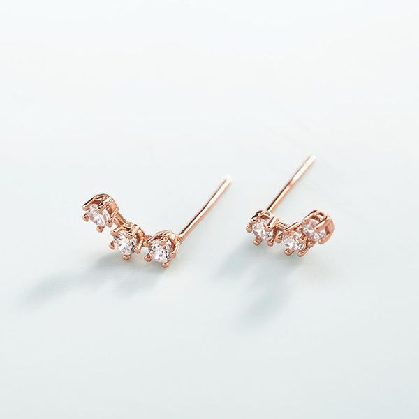 stud rose gold earrings simple five-prong 925 sterling silver mini three stones, Golden;silver
stud rose gold earrings simple five-prong 925 sterling silver mini three stones, Golden;silver