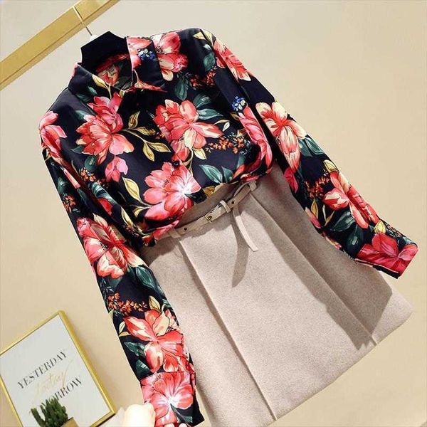 spring autumn long sleeved flower womens shirts fashion all match printed blouse women gd588, White
spring autumn long sleeved flower womens shirts fashion all match printed blouse women gd588, White