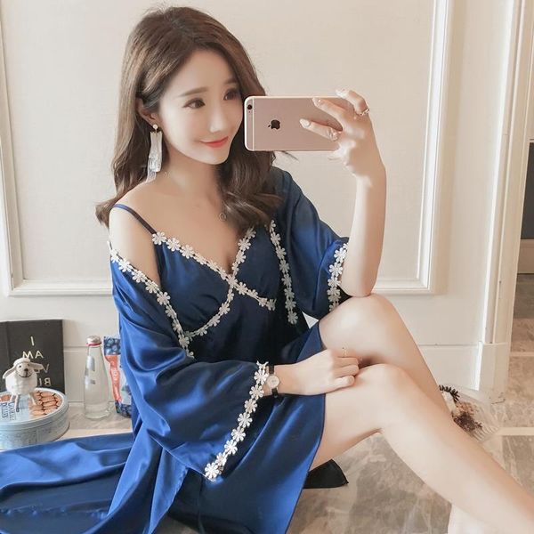 summer nightwear lace womens sleepwears nightgown imitated silk knee length gallus long sleeve ladies homewear sy0021, Black;red
summer nightwear lace womens sleepwears nightgown imitated silk knee length gallus long sleeve ladies homewear sy0021, Black;red