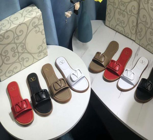 sandals summer genuine leather v women's slippers 4 colors fashion flat sandals eu35-40, Black