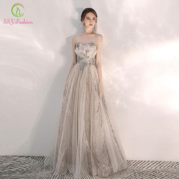 party dresses ssyfashion strapless evening dress banquet elegant light champagne sequins appliques long prom formal gown vestidos, White;black
party dresses ssyfashion strapless evening dress banquet elegant light champagne sequins appliques long prom formal gown vestidos, White;black