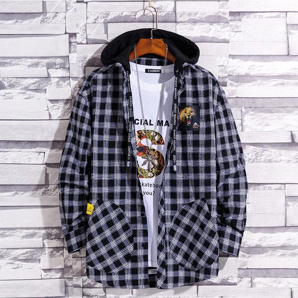 men's casual shirts men brand shirt hooded clothing plus size 100kg long sleeve for spring black plaids young male teenager fashion a07, White;black
men's casual shirts men brand shirt hooded clothing plus size 100kg long sleeve for spring black plaids young male teenager fashion a07, White;black