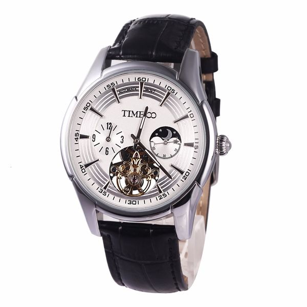 time100 men mechanical watches automatic self-wind leather tape waterproof moon phase skeleton for men, Slivery;brown
time100 men mechanical watches automatic self-wind leather tape waterproof moon phase skeleton for men, Slivery;brown