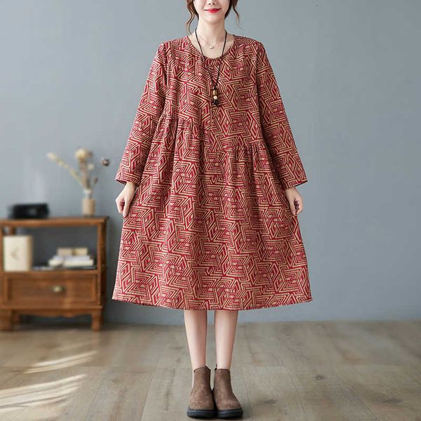 cotton linen printed long sleeve dr's autumn 2021 large casual loose thin bottomed skirt, Black;gray
cotton linen printed long sleeve dr's autumn 2021 large casual loose thin bottomed skirt, Black;gray