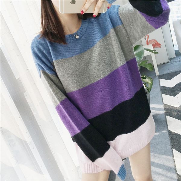 multicolor striped mohair loose sweater, White
multicolor striped mohair loose sweater, White