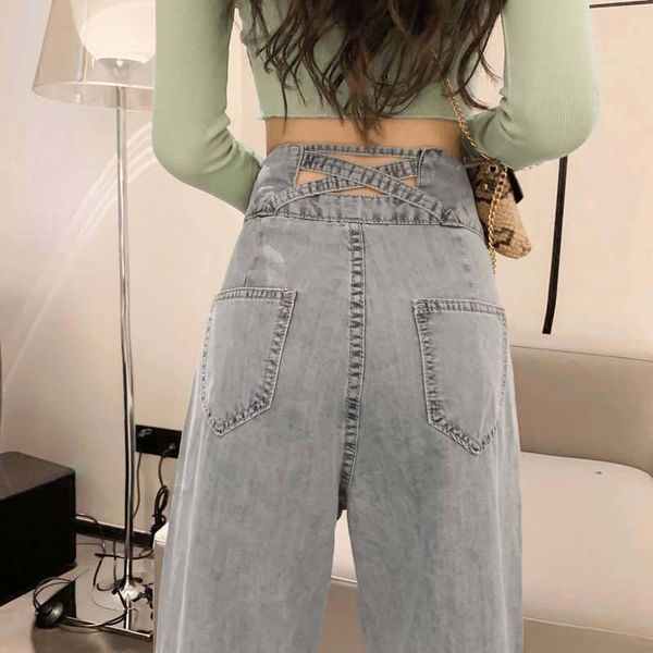 summer high waist jeans women's loose retro elegant straight tube wide leg denim pants cross back, Blue
summer high waist jeans women's loose retro elegant straight tube wide leg denim pants cross back, Blue