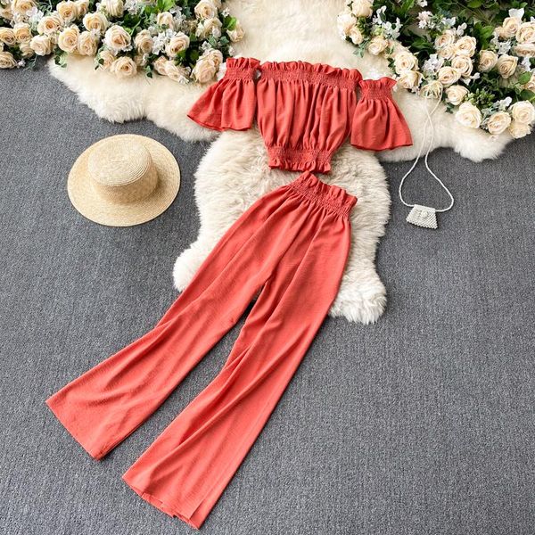 women's tracksuits slash neck short sleeve ruched +high waist wide leg pants two-piece suits women summer korean fashion set, Gray
women's tracksuits slash neck short sleeve ruched +high waist wide leg pants two-piece suits women summer korean fashion set, Gray