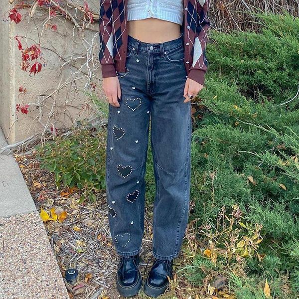 women's jeans weiyao beading heart retro wide leg woman high waist denim trousers vintage aesthetic casual loose straight cargo pants, Blue
women's jeans weiyao beading heart retro wide leg woman high waist denim trousers vintage aesthetic casual loose straight cargo pants, Blue