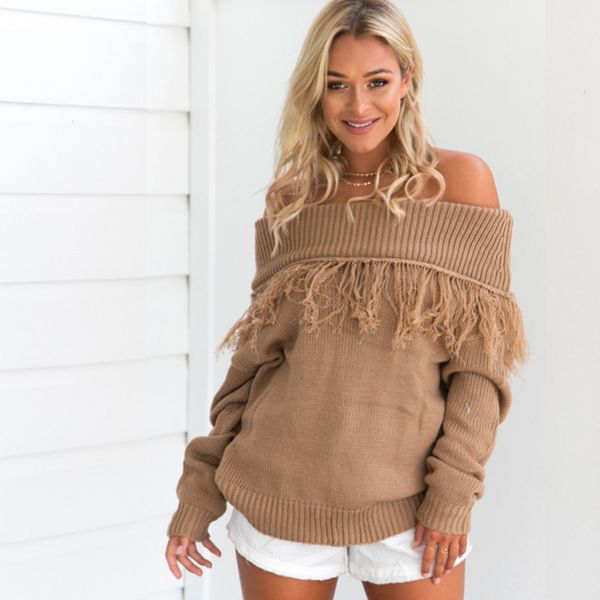 women's sweaters 121012 casual off shoulder knitting winter sweater women tassel loose pull knit jumper black tricot pullover, White;black
women's sweaters 121012 casual off shoulder knitting winter sweater women tassel loose pull knit jumper black tricot pullover, White;black
