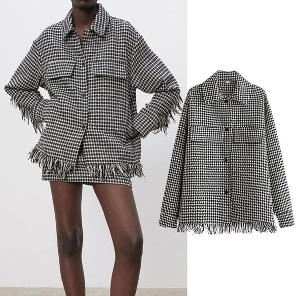 women autumn winter houndstooth print tassel jacket coat turn-down collar long lady streetwear outwear women's jackets, Black;brown
women autumn winter houndstooth print tassel jacket coat turn-down collar long lady streetwear outwear women's jackets, Black;brown