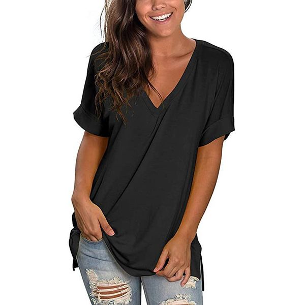 women's t-shirt for women 2021 summer fashion v-neck short sleeve solid color female loose t shirt blouse, White
women's t-shirt for women 2021 summer fashion v-neck short sleeve solid color female loose t shirt blouse, White