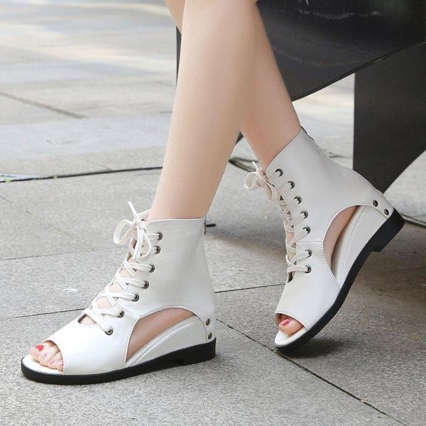 summer fish mouth shoes women's sandals rome high-increased cross strap boots lace-up hollow retro flat, Black
summer fish mouth shoes women's sandals rome high-increased cross strap boots lace-up hollow retro flat, Black