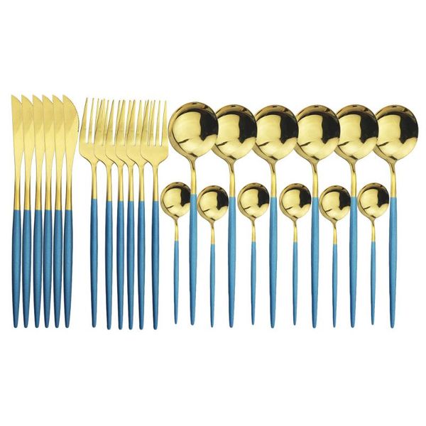 24pcs blue gold cutlery set 304 stainless steel dinnerware tableware kitchen silverware mirror colorful flatware sets
24pcs blue gold cutlery set 304 stainless steel dinnerware tableware kitchen silverware mirror colorful flatware sets