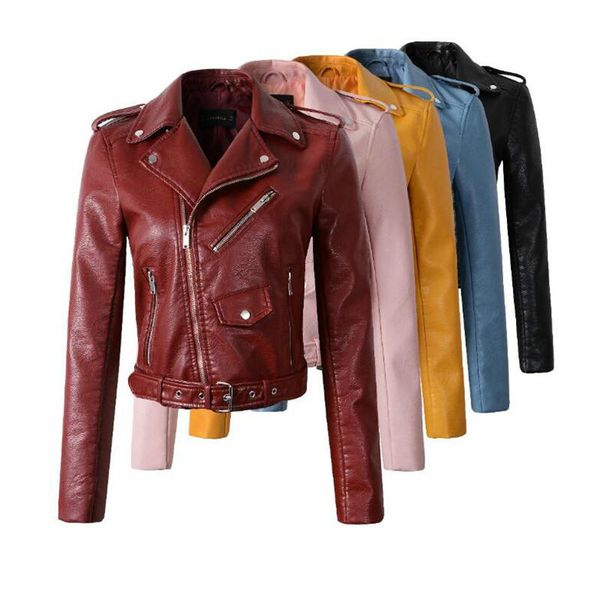 women's leather & faux women jacket 2021 spring autumn slim with belt biker short coats ladies zipper moto style female pu outwear, Black
women's leather & faux women jacket 2021 spring autumn slim with belt biker short coats ladies zipper moto style female pu outwear, Black