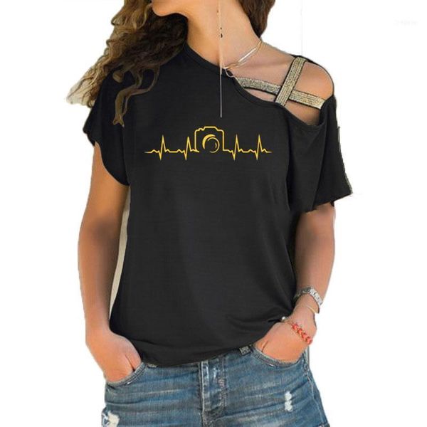 women short sleeve t shirt heartbeat of camera shirts summer cotton fashion pographer irregular skew cross bandage1, White
women short sleeve t shirt heartbeat of camera shirts summer cotton fashion pographer irregular skew cross bandage1, White