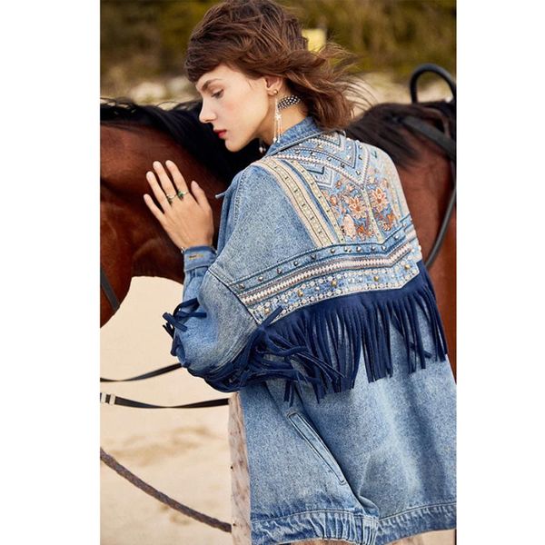 women's jackets yamdi denim women jacket autumn vintage floral embroidery tassel fringe loose coat long sleeve outerwear female boho, Black;brown
women's jackets yamdi denim women jacket autumn vintage floral embroidery tassel fringe loose coat long sleeve outerwear female boho, Black;brown