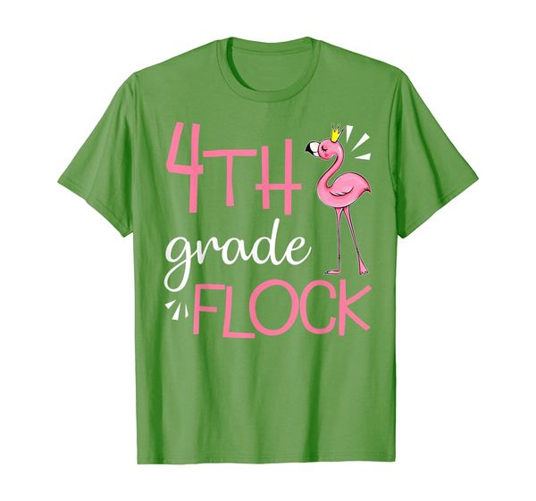 flamingo back to school 4th fourth grade flock t-shirt, White;black 
flamingo back to school 4th fourth grade flock t-shirt, White;black