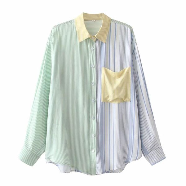 women's blouses & shirts xeasy 2021 summer women vintage stripe patchwork shirt female fashion streetwears casual single-breasted chic, White
women's blouses & shirts xeasy 2021 summer women vintage stripe patchwork shirt female fashion streetwears casual single-breasted chic, White