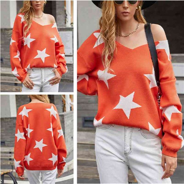 women's sweaters women's autumn and winter knit sweater europe the united states v-neck five-pointed star dooh, White;black
women's sweaters women's autumn and winter knit sweater europe the united states v-neck five-pointed star dooh, White;black