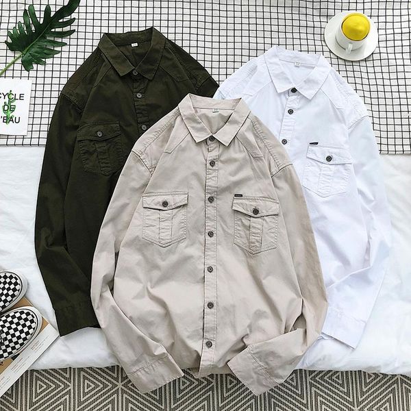 men's casual shirts military shirt men long sleeve dress male cargo work with embroidery fashion mul, White;black
men's casual shirts military shirt men long sleeve dress male cargo work with embroidery fashion mul, White;black