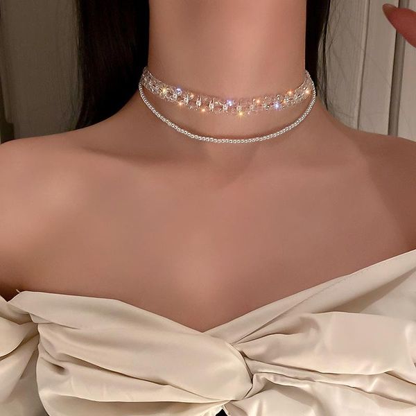 chains the whole net is south korea east gate hip-hop individual character pearl crystal double necklace clavicle chain neck, Silver
chains the whole net is south korea east gate hip-hop individual character pearl crystal double necklace clavicle chain neck, Silver