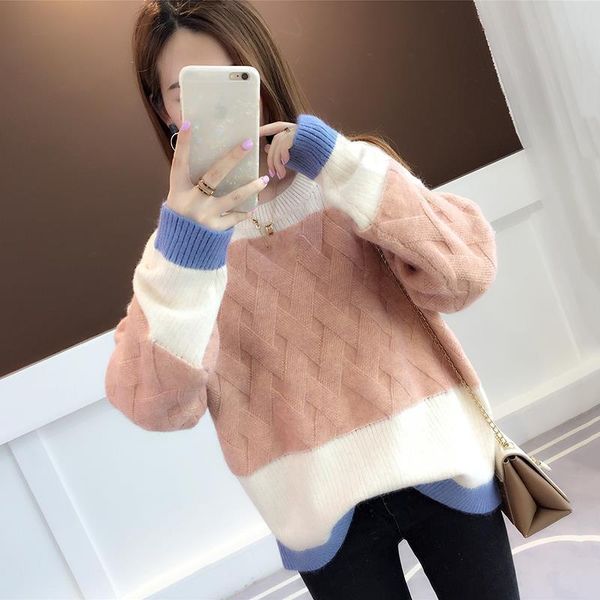 women's sweaters winter 2021 color matching sweet lazy wind sweater loose pullover student cute bottoming shirt, White;black
women's sweaters winter 2021 color matching sweet lazy wind sweater loose pullover student cute bottoming shirt, White;black