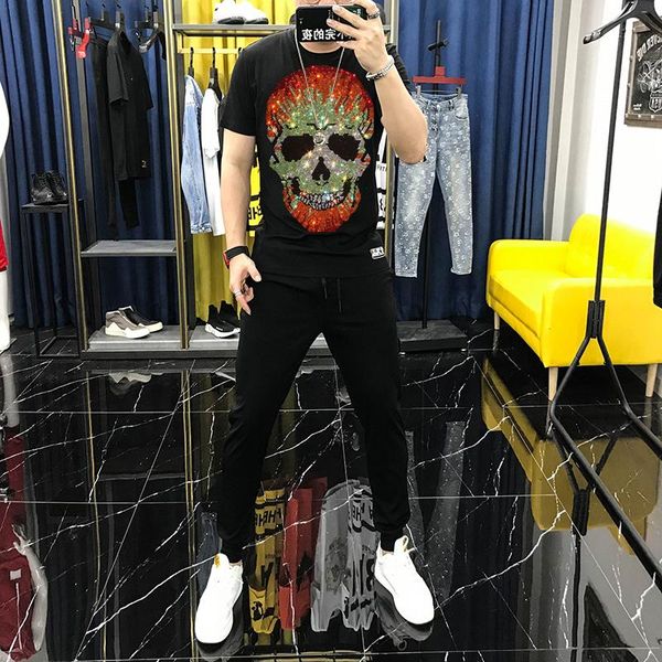 men's tracksuits summer harajuku skull diamond personality t-shirt black sportswear suit cotton sweatshirt + pants super size, Gray
men's tracksuits summer harajuku skull diamond personality t-shirt black sportswear suit cotton sweatshirt + pants super size, Gray