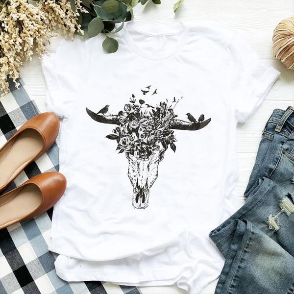 flower heifer bull cow women t shirts vintage print skull tee clothes graphic, White
flower heifer bull cow women t shirts vintage print skull tee clothes graphic, White