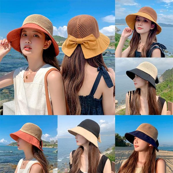 wide brim hats woman summer hollow straw hat bow design sun with visor travel mesh bucket, Blue;gray
wide brim hats woman summer hollow straw hat bow design sun with visor travel mesh bucket, Blue;gray