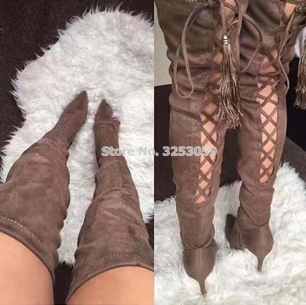 boots almudena suede pointed toe lace-up long over-the-knee slim fit cross-tied thigh freinge nightclub dancing, Black
boots almudena suede pointed toe lace-up long over-the-knee slim fit cross-tied thigh freinge nightclub dancing, Black